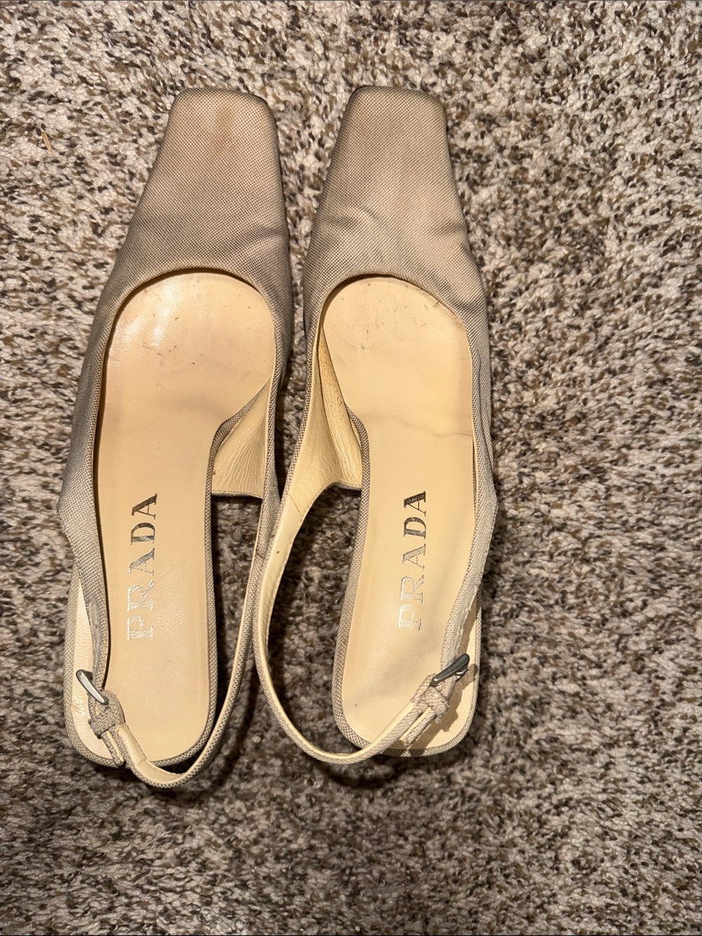 Prada Women's Beige Canvas Slingback Mules - Picture 2 of 7